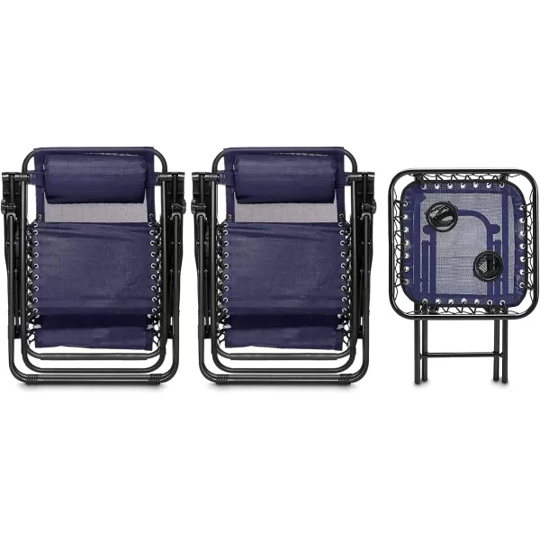 Amazon Basics Outdoor Textilene Adjustable Zero Gravity Folding Reclining 3Piece Lounge Chair Set with Side Table Blue pack of 2Blue