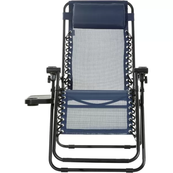 Amazon Basics Outdoor Textilene Adjustable Zero Gravity Folding Reclining 3Piece Lounge Chair Set with Side Table Blue pack of 2Blue
