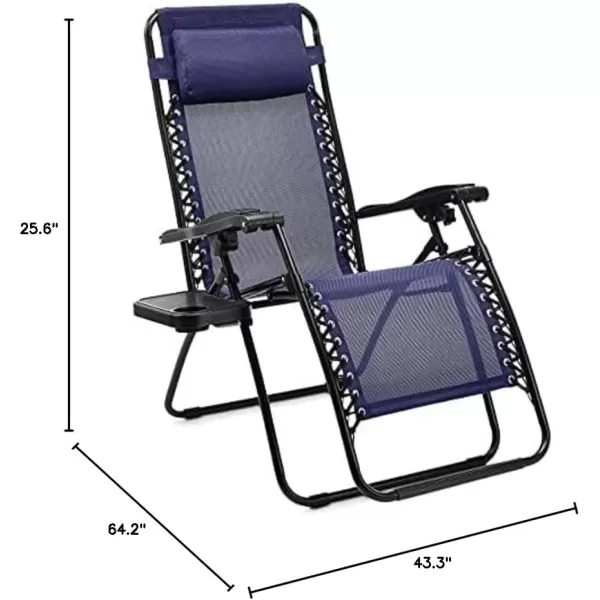 Amazon Basics Outdoor Textilene Adjustable Zero Gravity Folding Reclining 3Piece Lounge Chair Set with Side Table Blue pack of 2Blue