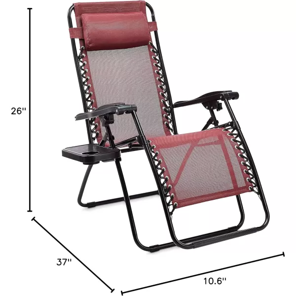 Amazon Basics Outdoor Textilene Adjustable Zero Gravity Folding Reclining 3Piece Lounge Chair Set with Side Table Blue pack of 2Red
