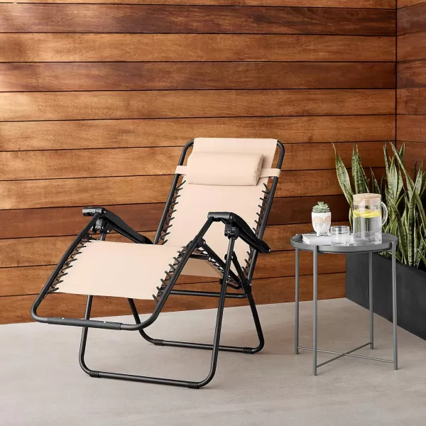 Amazon Basics Outdoor Textilene Adjustable Zero Gravity Folding Reclining Lounge Chair with Pillow 26 BlackBeige
