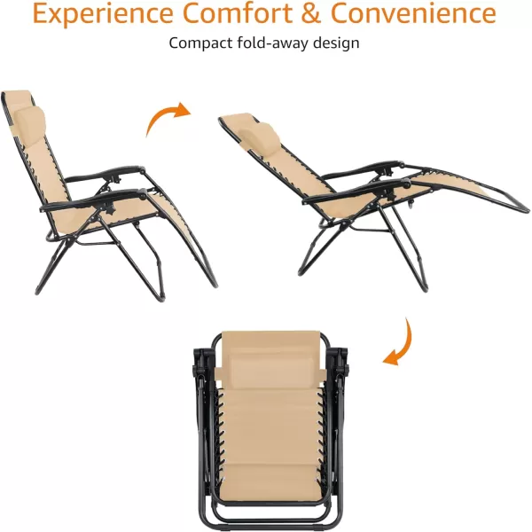 Amazon Basics Outdoor Textilene Adjustable Zero Gravity Folding Reclining Lounge Chair with Pillow 26 BlackBeige