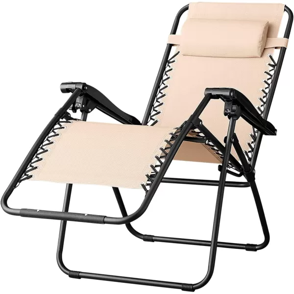 Amazon Basics Outdoor Textilene Adjustable Zero Gravity Folding Reclining Lounge Chair with Pillow 26 BlackBeige