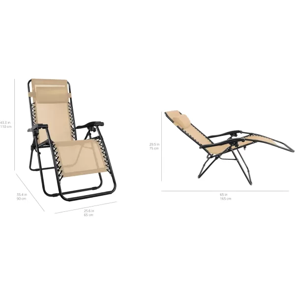 Amazon Basics Outdoor Textilene Adjustable Zero Gravity Folding Reclining Lounge Chair with Pillow 26 BlackBeige