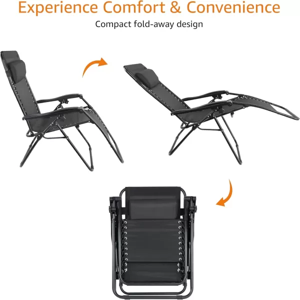 Amazon Basics Outdoor Textilene Adjustable Zero Gravity Folding Reclining Lounge Chair with Pillow 26 BlackBlack