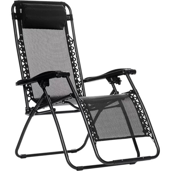 Amazon Basics Outdoor Textilene Adjustable Zero Gravity Folding Reclining Lounge Chair with Pillow 26 BlackBlack