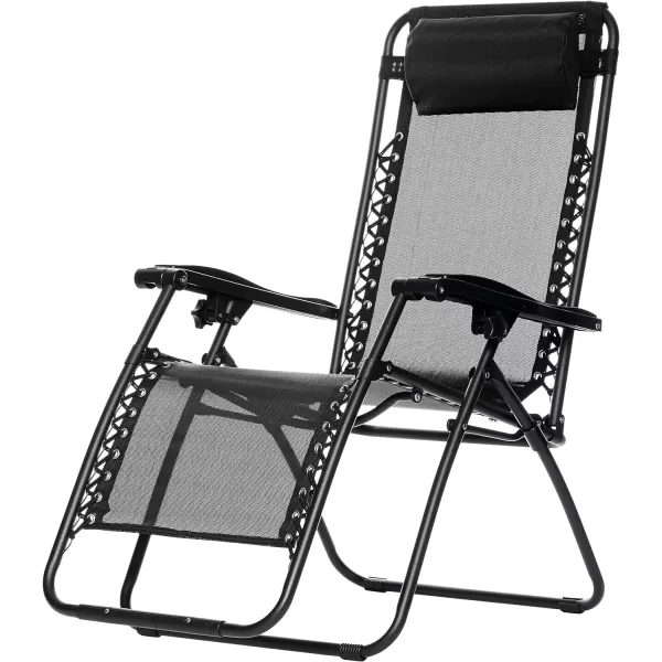 Amazon Basics Outdoor Textilene Adjustable Zero Gravity Folding Reclining Lounge Chair with Pillow 26 BlackBlack