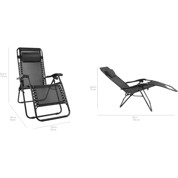 Amazon Basics Outdoor Textilene Adjustable Zero Gravity Folding Reclining Lounge Chair with Pillow 26 BlackBlack