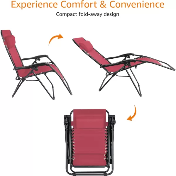 Amazon Basics Outdoor Textilene Adjustable Zero Gravity Folding Reclining Lounge Chair with Pillow 26 BlackBurgundy