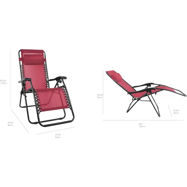 Amazon Basics Outdoor Textilene Adjustable Zero Gravity Folding Reclining Lounge Chair with Pillow 26 BlackBurgundy