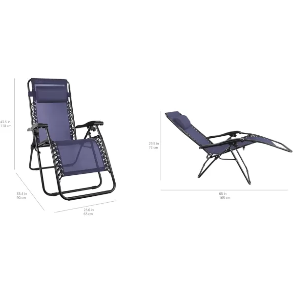 Amazon Basics Outdoor Textilene Adjustable Zero Gravity Folding Reclining Lounge Chair with Pillow 26 BlackNavy Blue