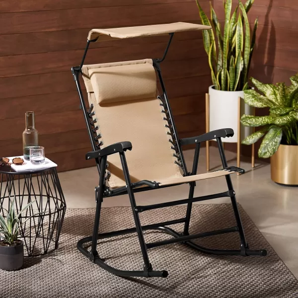 Amazon Basics Outdoor Textilene Zero Gravity Folding Lounge Rocker with Pillow RedBeige Foldable Rocking Chair with Canopy