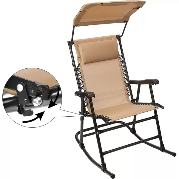 Amazon Basics Outdoor Textilene Zero Gravity Folding Lounge Rocker with Pillow RedBeige Foldable Rocking Chair with Canopy