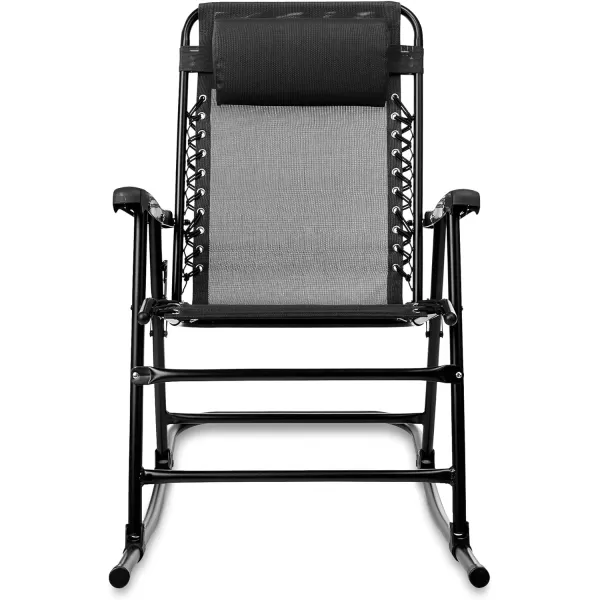 Amazon Basics Outdoor Textilene Zero Gravity Folding Lounge Rocker with Pillow RedBlack Foldable Rocking Chair