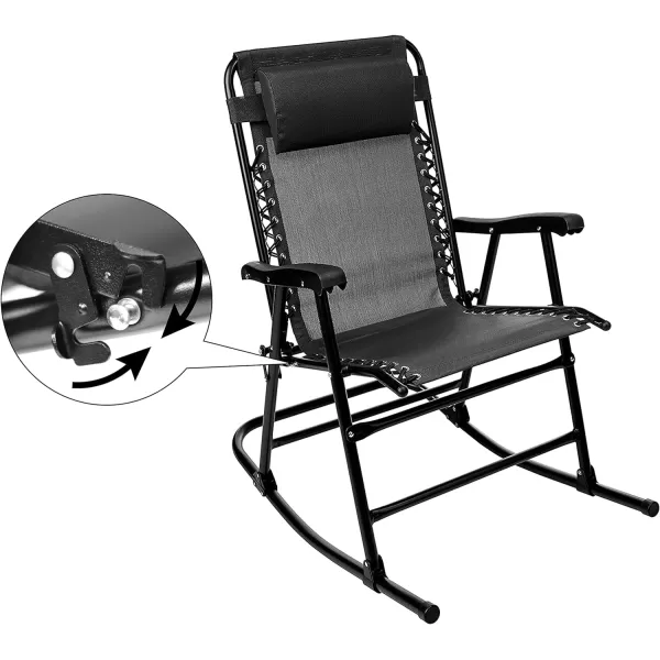 Amazon Basics Outdoor Textilene Zero Gravity Folding Lounge Rocker with Pillow RedBlack Foldable Rocking Chair