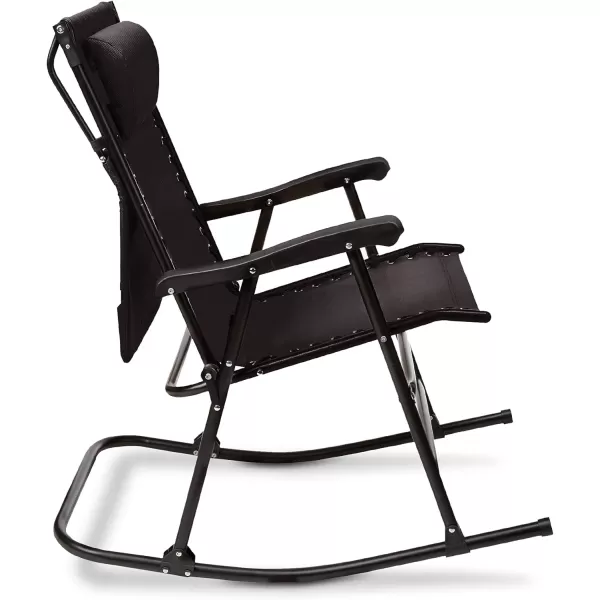Amazon Basics Outdoor Textilene Zero Gravity Folding Lounge Rocker with Pillow RedBlack Foldable Rocking Chair with Canopy