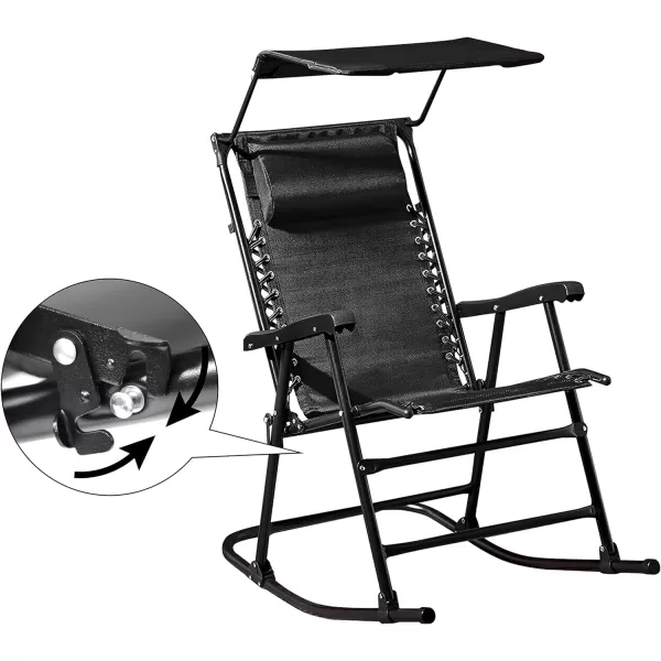 Amazon Basics Outdoor Textilene Zero Gravity Folding Lounge Rocker with Pillow RedBlack Foldable Rocking Chair with Canopy