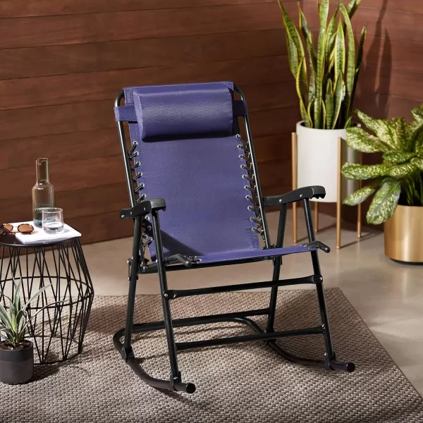 Amazon Basics Outdoor Textilene Zero Gravity Folding Lounge Rocker with Pillow RedNavy Foldable Rocking Chair