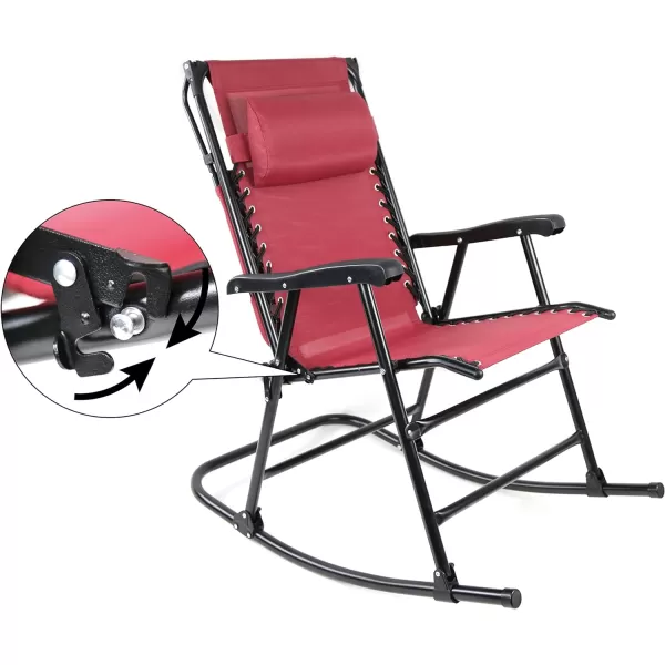 Amazon Basics Outdoor Textilene Zero Gravity Folding Lounge Rocker with Pillow RedRed Foldable Rocking Chair
