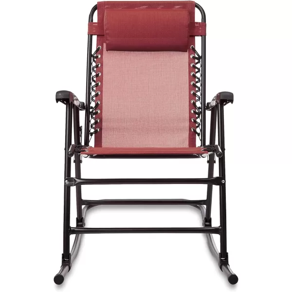 Amazon Basics Outdoor Textilene Zero Gravity Folding Lounge Rocker with Pillow RedRed Foldable Rocking Chair