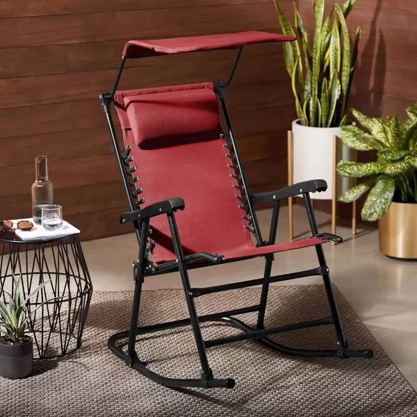 Amazon Basics Outdoor Textilene Zero Gravity Folding Lounge Rocker with Pillow RedRed Foldable Rocking Chair with Canopy