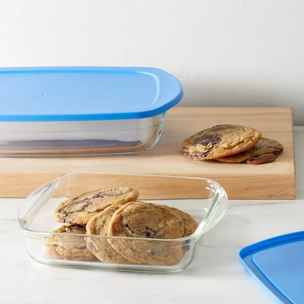 Amazon Basics Oven Safe Glass Baking and Food Storage Dish Set with BPAFree Lids Set of 2 Rectangular 36L and Square 16L2Piece Bakeware Set with Lids