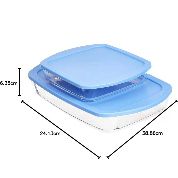 Amazon Basics Oven Safe Glass Baking and Food Storage Dish Set with BPAFree Lids Set of 2 Rectangular 36L and Square 16L2Piece Bakeware Set with Lids