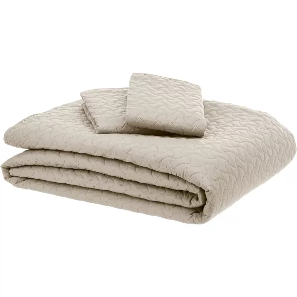 Amazon Basics Oversized Quilt Bed Set Embossed Coverlet and Sham  Twin Beige DiamondBeige FullQueen Wave