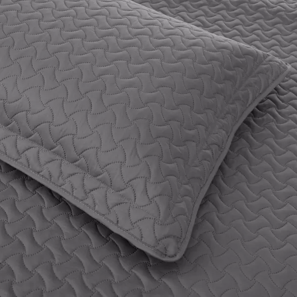 Amazon Basics Oversized Quilt Bed Set Embossed Coverlet and Sham  Twin Beige DiamondDark Grey Twin Wave