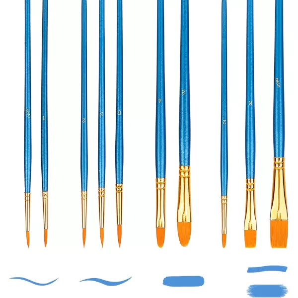 Amazon Basics PBT Paint Brushes for Acrylic Oil Watercolor 10 Different Sizes Brush Set BlueAmazon Basics PBT Paint Brushes for Acrylic Oil Watercolor 10 Different Sizes Brush Set Blue