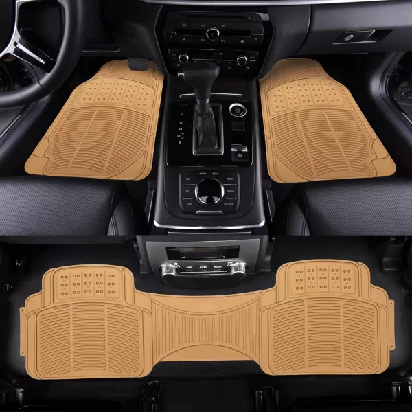 Amazon Basics PVC Faux Rubber All Weather Car Floor Mats Universal Waterproof Flexible Trim To Fit for 95 Automotive SUV Sedans Trucks Pack of 3 Solid BeigeBeige