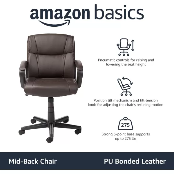 Amazon Basics Padded Office Desk Chair with Armrests Adjustable HeightTilt 360Degree Swivel 275 Pound Capacity 24 x 242 x 348 Inches BlackDark Brown