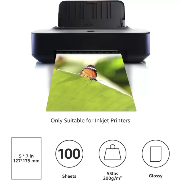 Amazon Basics Photo Paper Glossy 5 x 7 Inch Pack of 100 Sheets 200gm White5 x 7