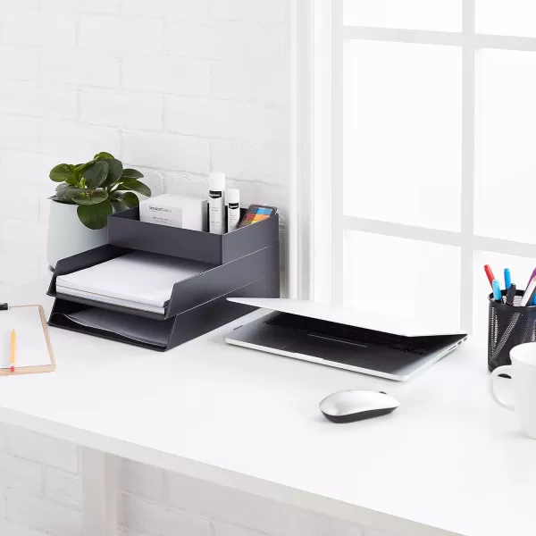 Amazon Basics Plastic Desk Organizer  Magazine Rack Black 2PackAccessory Tray