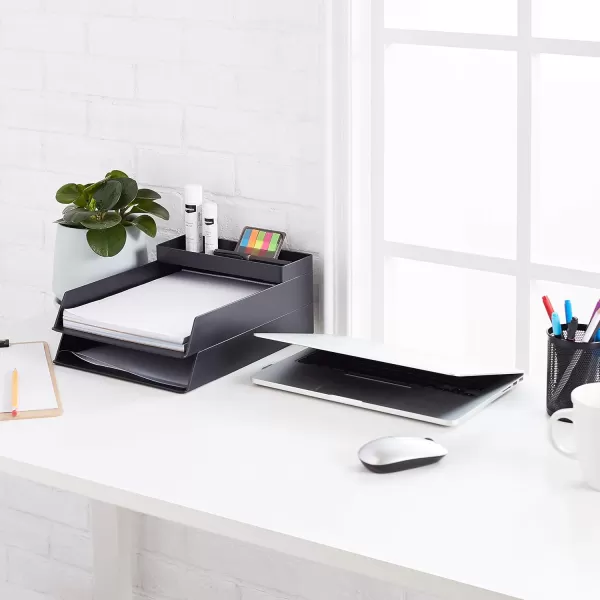 Amazon Basics Plastic Desk Organizer  Magazine Rack Black 2PackHalf Accessory Tray