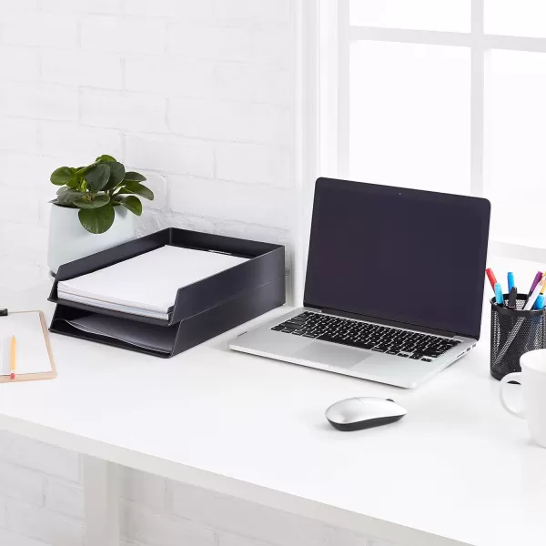 Amazon Basics Plastic Desk Organizer  Magazine Rack Black 2PackLetter Tray Pack of 12