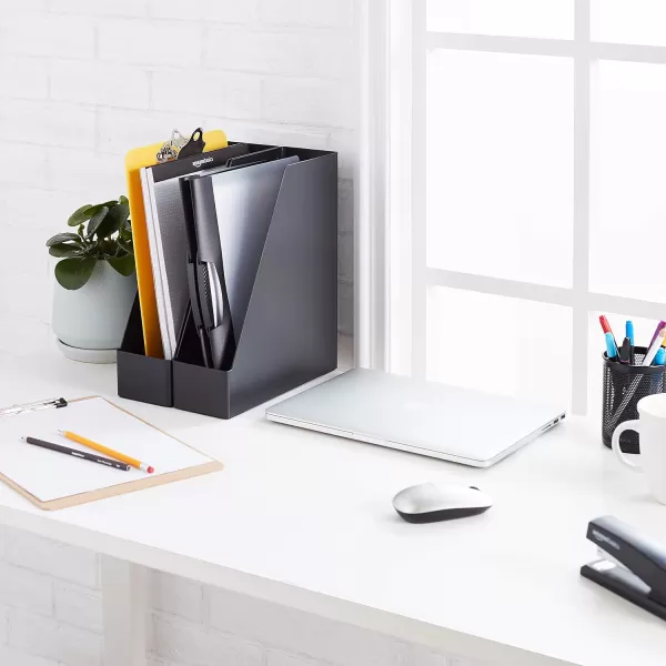 Amazon Basics Plastic Desk Organizer  Magazine Rack Black 2PackMagazine Rack 2Pack