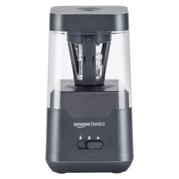 Amazon Basics Portable Electric Pencil Sharpener Helical Blade Auto Stop BatteryUSB Cord Operated Black 354 x 354 x 63 inAmazon Basics Portable Electric Pencil Sharpener Helical Blade Auto Stop BatteryUSB Cord Operated Black 354 x 354 x 63 in