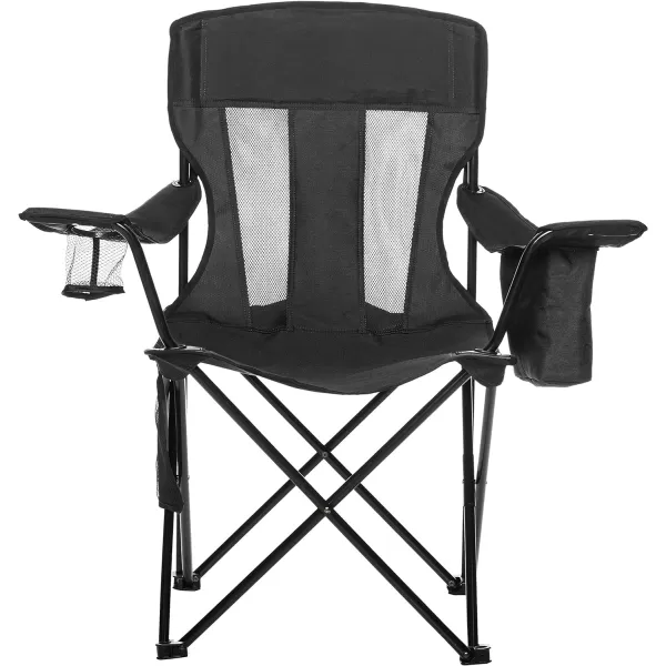 Amazon Basics Portable Folding Camping Chair with 4Can Cooler Side Pocket and Cup Holder with Carrying BagMesh Black