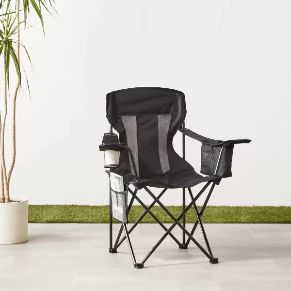 Amazon Basics Portable Folding Camping Chair with 4Can Cooler Side Pocket and Cup Holder with Carrying BagMesh Black
