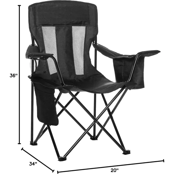 Amazon Basics Portable Folding Camping Chair with 4Can Cooler Side Pocket and Cup Holder with Carrying BagMesh Black