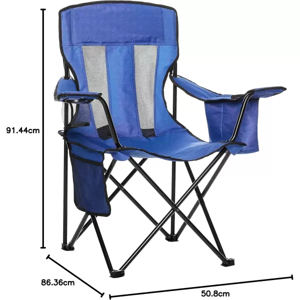 Amazon Basics Portable Folding Camping Chair with 4Can Cooler Side Pocket and Cup Holder with Carrying BagMesh Blue