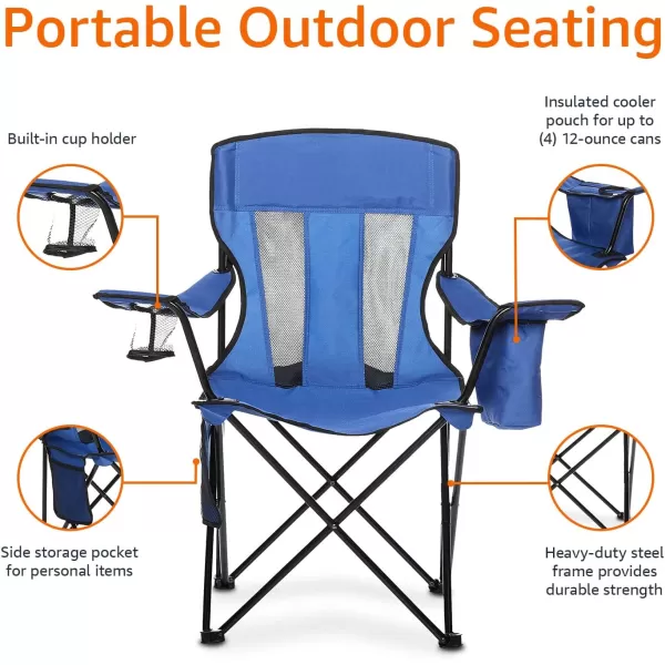 Amazon Basics Portable Folding Camping Chair with 4Can Cooler Side Pocket and Cup Holder with Carrying BagMesh Blue