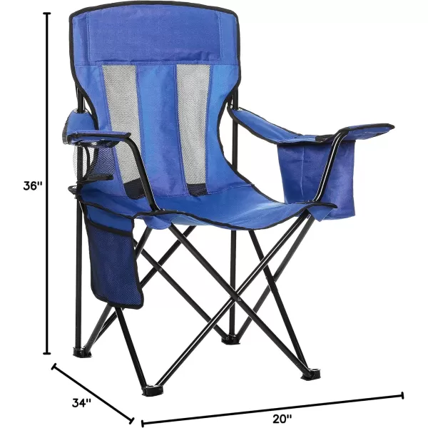 Amazon Basics Portable Folding Camping Chair with 4Can Cooler Side Pocket and Cup Holder with Carrying BagMesh Blue