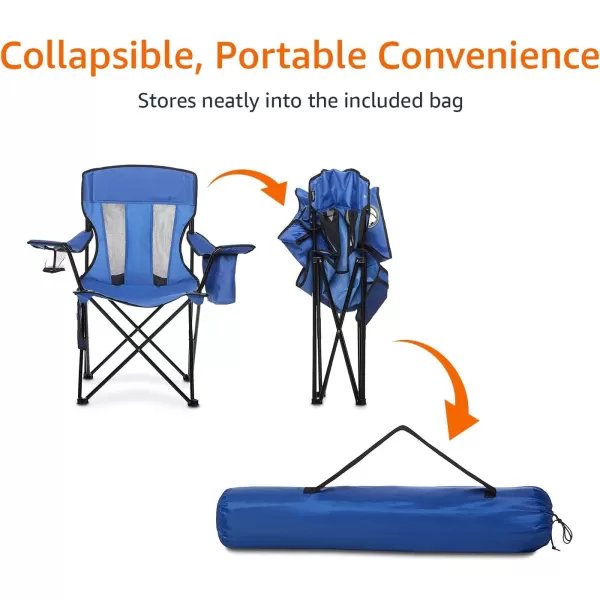 Amazon Basics Portable Folding Camping Chair with 4Can Cooler Side Pocket and Cup Holder with Carrying BagMesh Blue