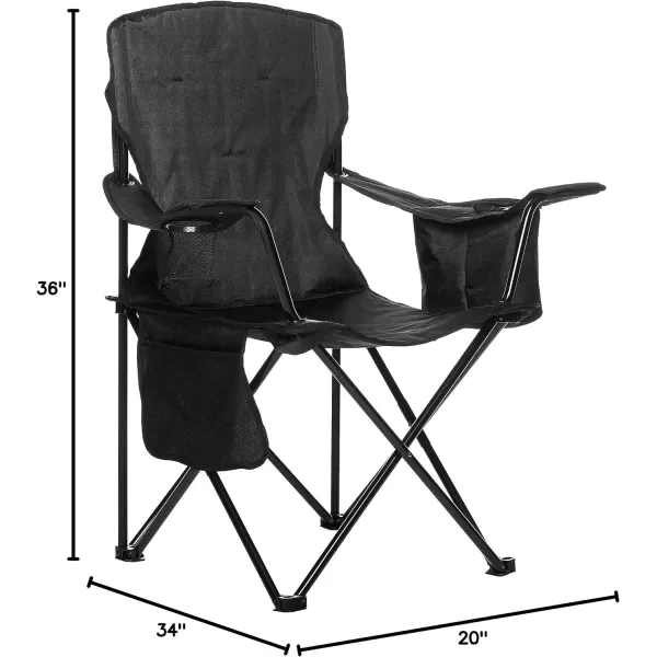 Amazon Basics Portable Folding Camping Chair with 4Can Cooler Side Pocket and Cup Holder with Carrying BagPadded Black