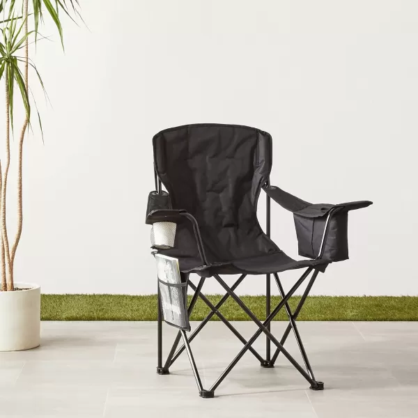 Amazon Basics Portable Folding Camping Chair with 4Can Cooler Side Pocket and Cup Holder with Carrying BagPadded Black