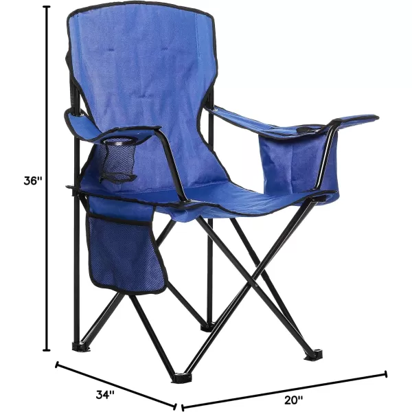 Amazon Basics Portable Folding Camping Chair with 4Can Cooler Side Pocket and Cup Holder with Carrying BagPadded Blue