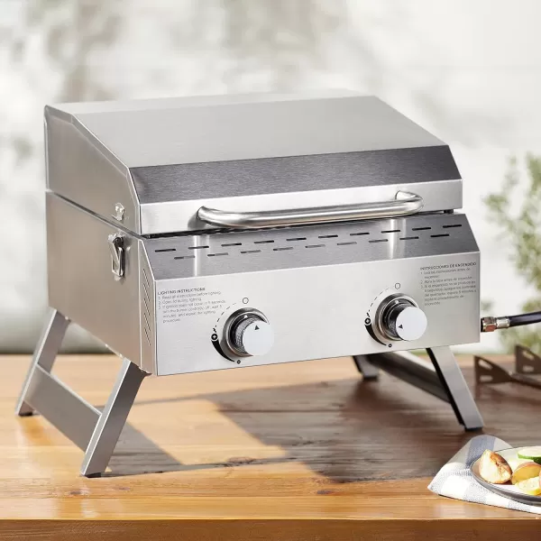 Amazon Basics Portable Propane Stainless Steel Tabletop Gas Grill 2 Burner11Piece Stainless Steel Barbeque Grilling Tool Set with Carry BagAmazon Basics Portable Propane Stainless Steel Tabletop Gas Grill 2 Burner11Piece Stainless Steel Barbeque Grilling Tool Set with Carry Bag