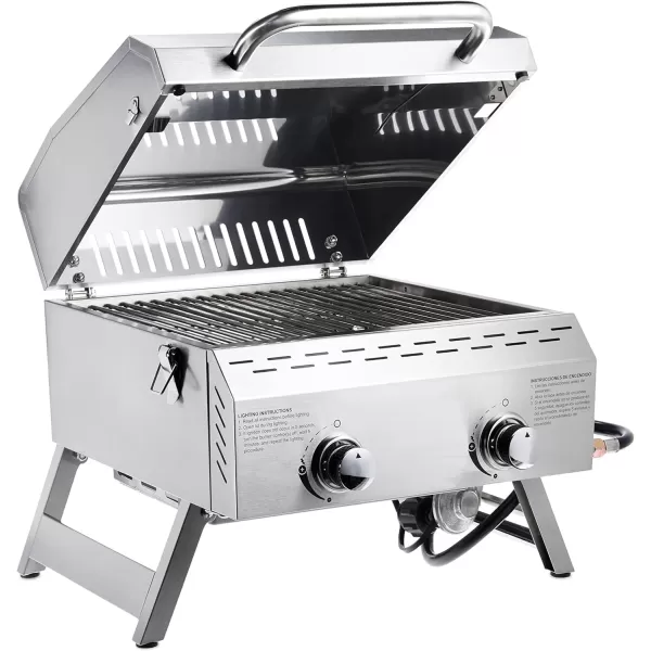 Amazon Basics Portable Propane Stainless Steel Tabletop Gas Grill 2 Burner11Piece Stainless Steel Barbeque Grilling Tool Set with Carry BagAmazon Basics Portable Propane Stainless Steel Tabletop Gas Grill 2 Burner11Piece Stainless Steel Barbeque Grilling Tool Set with Carry Bag